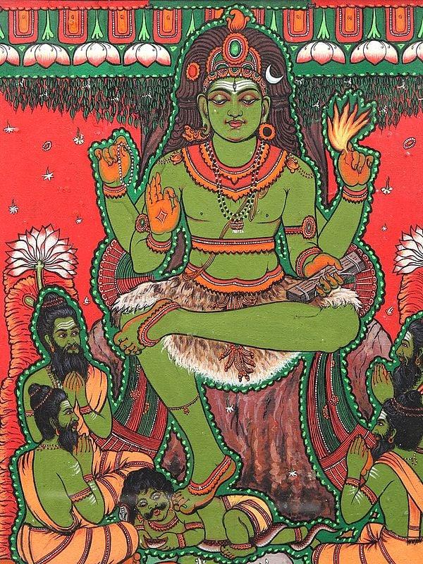 Exotic India Sri Dakshinamurthy Glass Painting With Wooden Frame
