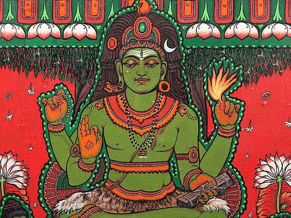 Exotic India Sri Dakshinamurthy Glass Painting With Wooden Frame