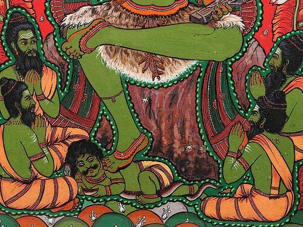 Exotic India Sri Dakshinamurthy Glass Painting With Wooden Frame
