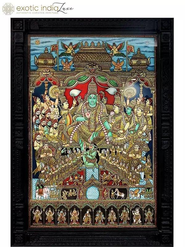 exotic india Sri Rama Pattabhishekam (Winner of Shilp Guru Gold Medal Award) | Traditional Colors with 24 Karat Gold 