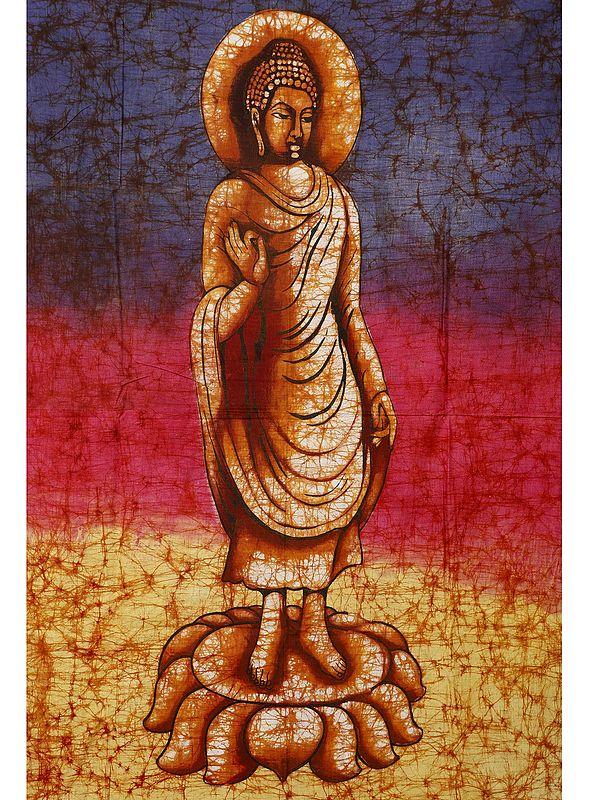 Exotic India Standing Buddha Batik Painting On Cotton