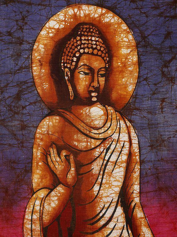 Exotic India Standing Buddha Batik Painting On Cotton
