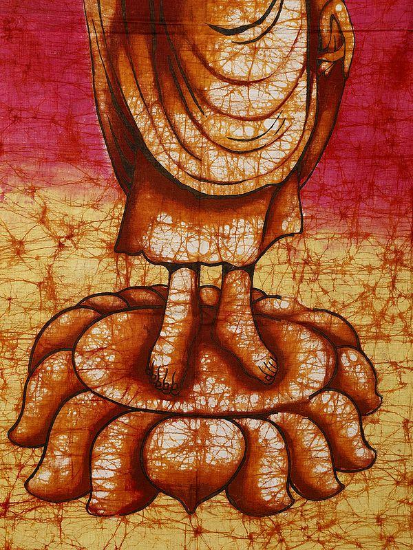 Exotic India Standing Buddha Batik Painting On Cotton