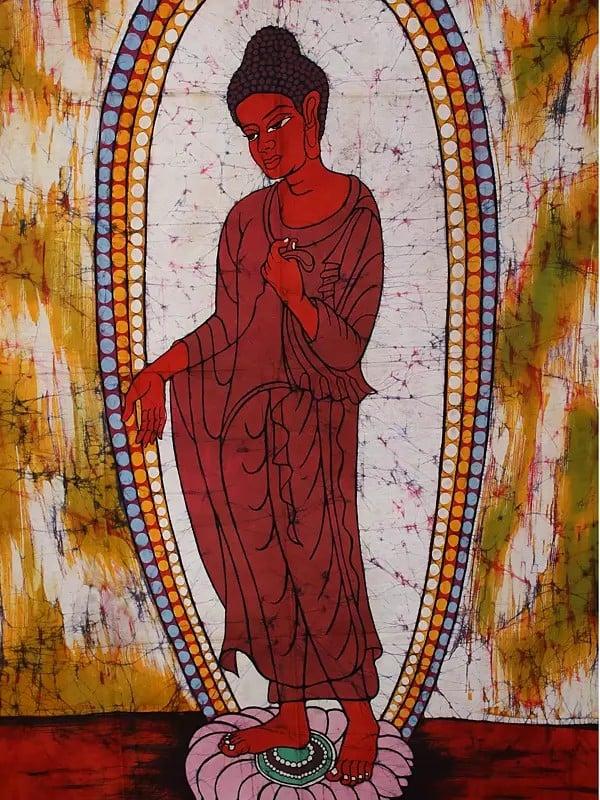 Exotic India Standing Buddha In Seedless Calm | Batik Painting