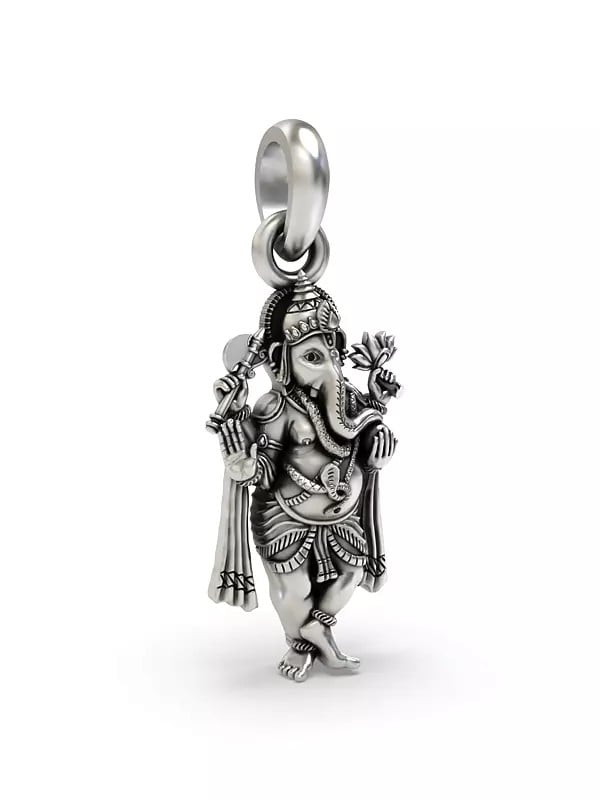 Exotic India Standing Chaturbhuja Lord Ganesha Pendant