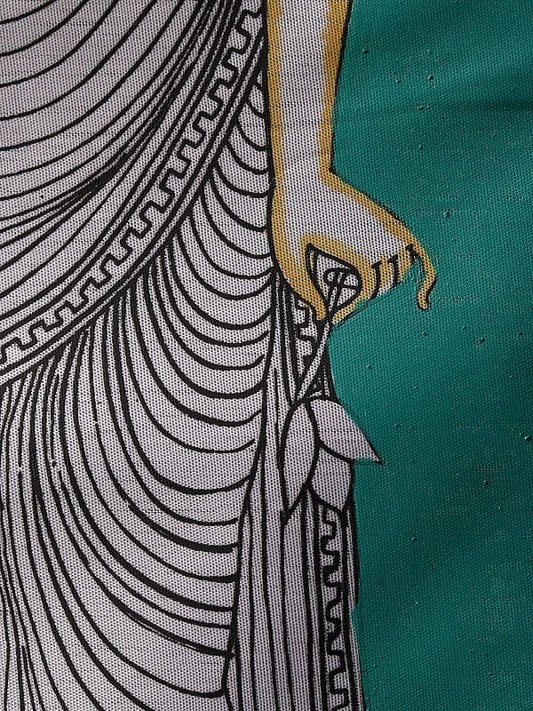 Exotic India Standing Lord Buddha | Watercolor On Silk | Pattachitra Painting
