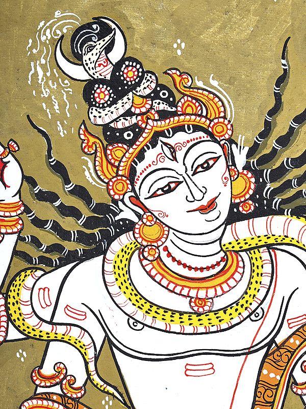 Exotic India Standing Lord Shiva With Devi Ganga And Yamuna | Pattachitra Painting