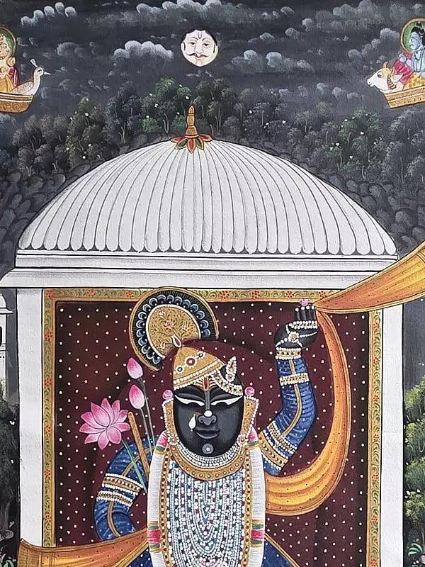 Exotic India Standing Lord Shrinathji | Pichwai Art | Watercolor On Cotton 