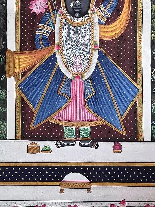 Exotic India Standing Lord Shrinathji | Pichwai Art | Watercolor On Cotton 
