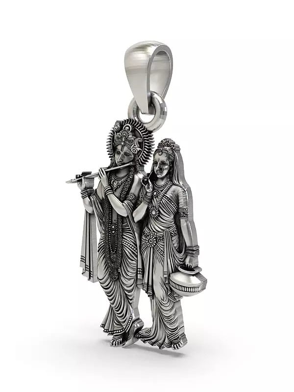 Exotic India Standing Radha Krishna Sterling Silver Pendant