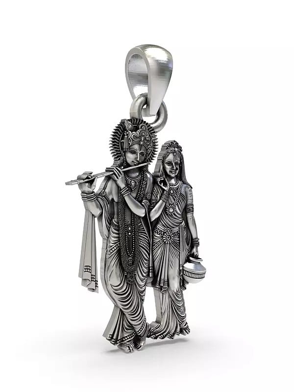 Exotic India Standing Radha Krishna Sterling Silver Pendant