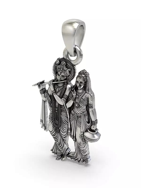 Exotic India Standing Radha Krishna Sterling Silver Pendant