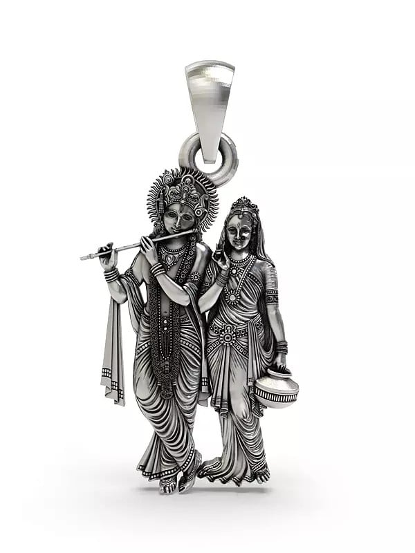 exotic india Standing Radha Krishna Sterling Silver Pendant 