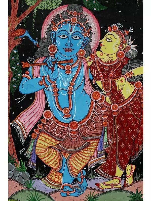 Exotic India Standing Radha Krishna Together | Pattachitra Painting 