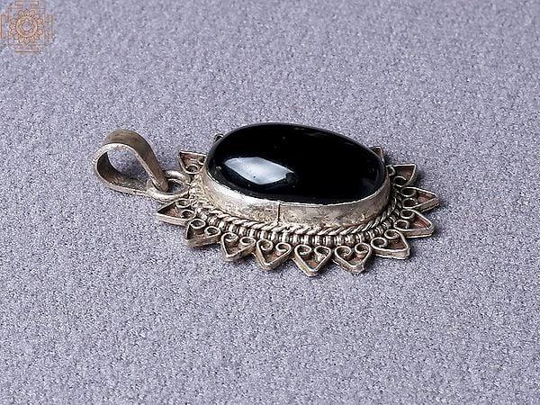 Exotic India Star Black Onyx Silver Pendant From Nepal