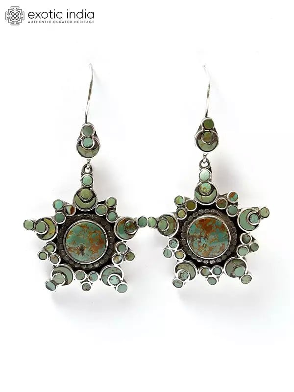 exotic india Star Design Royston Turquoise Hook Earrings