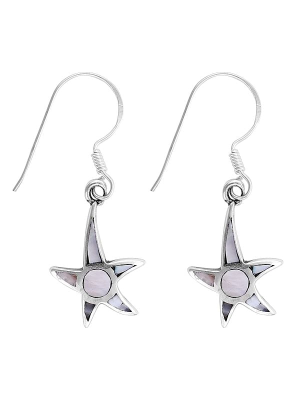 exotic india Star Design Sterling Silver Earring with Moonstone