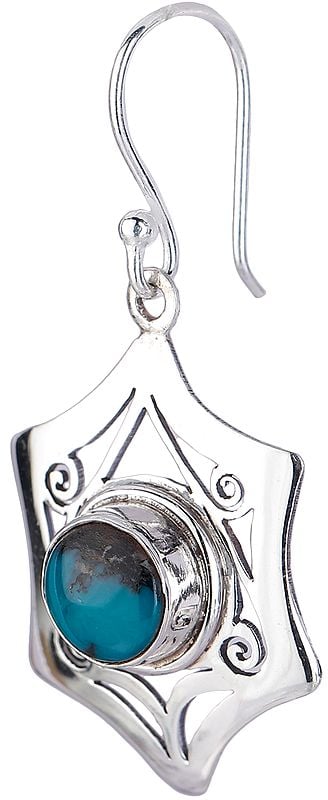 Exotic India Star Shaped Jali (Lattice) Sterling Silver Earrings With Turquoise 