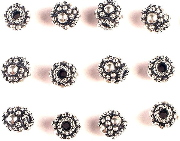 exotic india Sterling Beads with Knotted Rope (Price Per Four Pieces) 