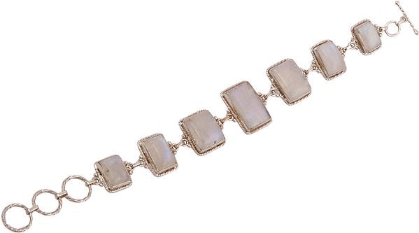 Exotic India Sterling Bracelet Studded With Rainbow Moonstone