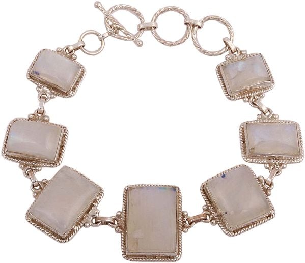 exotic india Sterling Bracelet Studded with Rainbow Moonstone