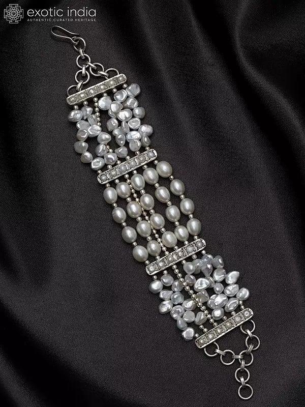 exotic india Sterling Bracelet with Silver Beads & Pearl 