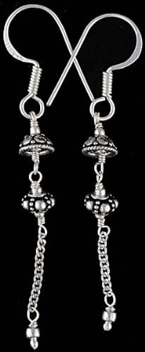 exotic india Sterling Earrings with Dangling Chain - Sterling Silver