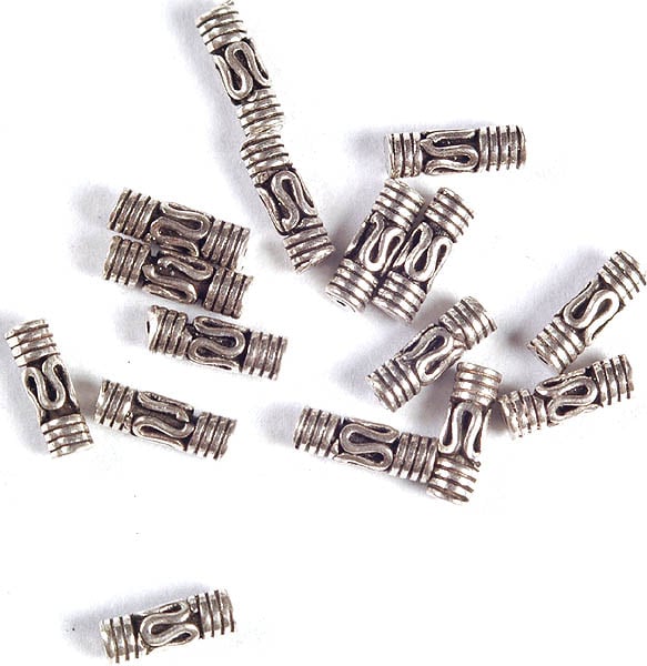 exotic india Sterling Filigree Cylinders with Plain Rope (Price Per Eight Pieces) 