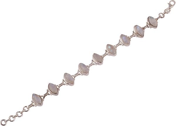 Exotic India Sterling Marquise Bracelet With Rainbow Moonstones 