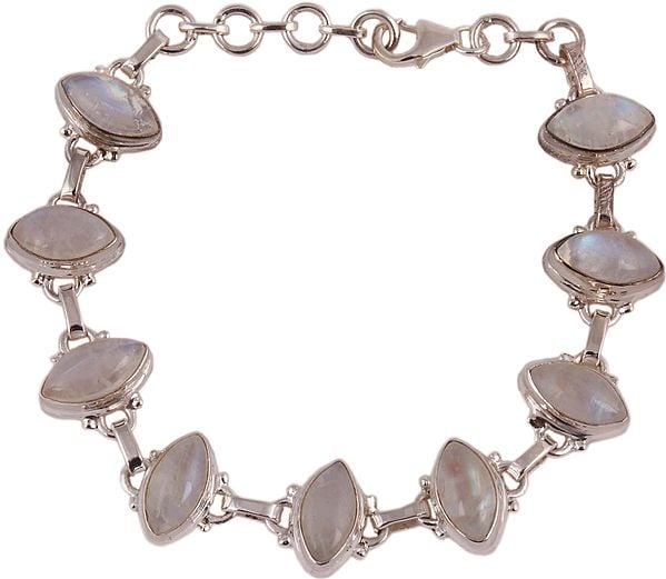 exotic india Sterling Marquise Bracelet with Rainbow Moonstones 