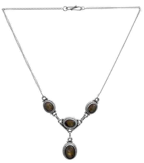 exotic india Sterling Necklace with Tiger's Eye Gemstone