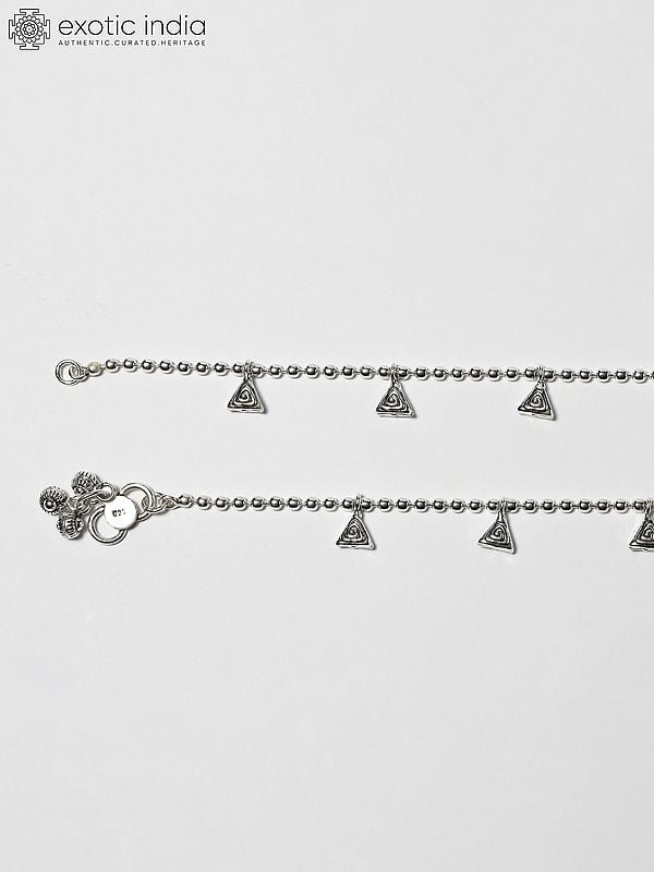 Exotic India Sterling Silver Anklet With Triangle Drops 