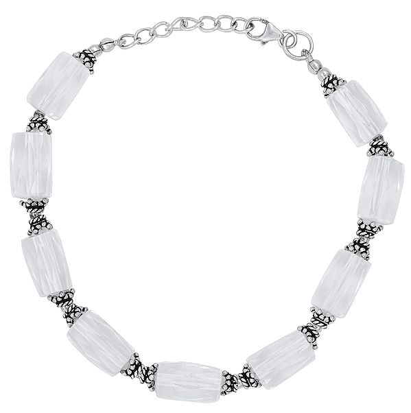 Exotic India Sterling Silver Attractive Bracelet With Faceted Crystal Stones