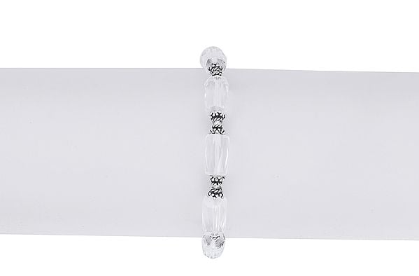 exotic india Sterling Silver Attractive Bracelet with Faceted Crystal Stones 