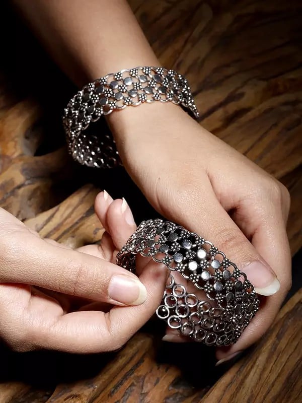 Exotic India Sterling Silver Bangle (Price Per Piece) 