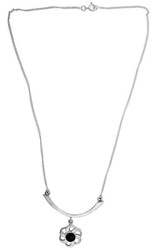 exotic india Sterling Silver Black-Onyx Stoned Necklace
