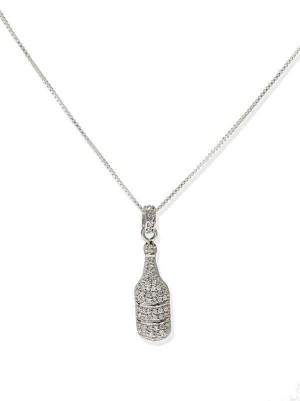 exotic india Sterling Silver Bottle Pendant with White Topaz