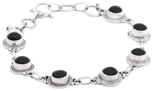 exotic india Sterling Silver Bracelet with Black Onyx Gemstone Beads 