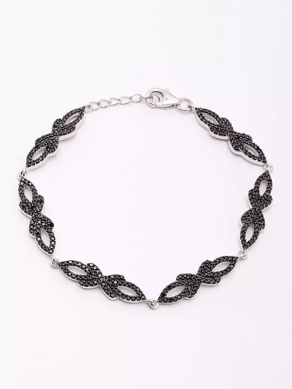 Exotic India Sterling Silver Bracelet With Black Spinel Gemstone 