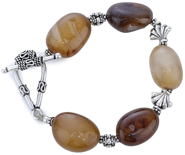 exotic india Sterling Silver Bracelet with Chunky Agate Tumbles