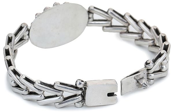 Exotic India Sterling Silver Bracelet With Coral And Lapis Lazuli Gemstones 