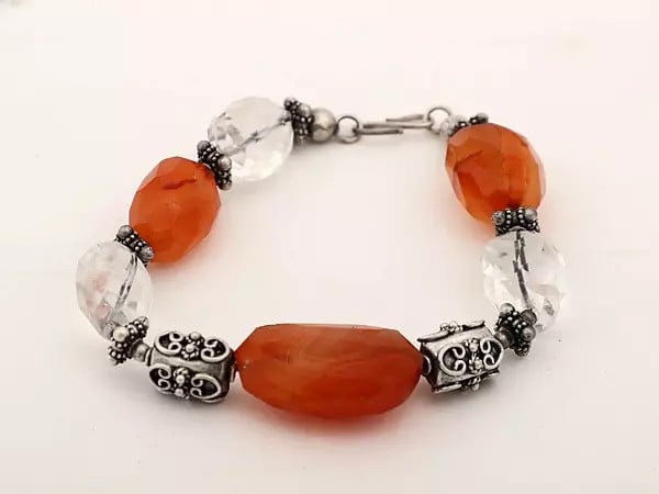 exotic india Sterling Silver Bracelet with Crystal and Carnelian Gemstone