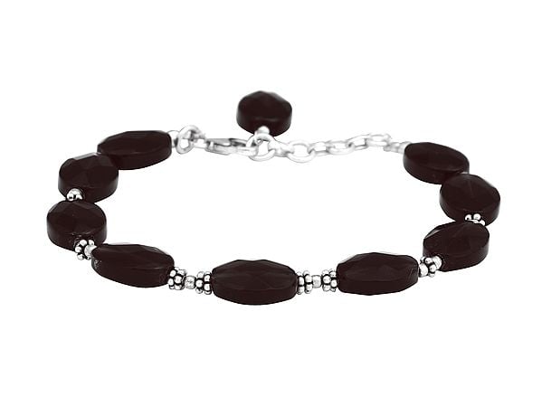 Exotic India Sterling Silver Bracelet With Faceted Smoky Quartz Stone