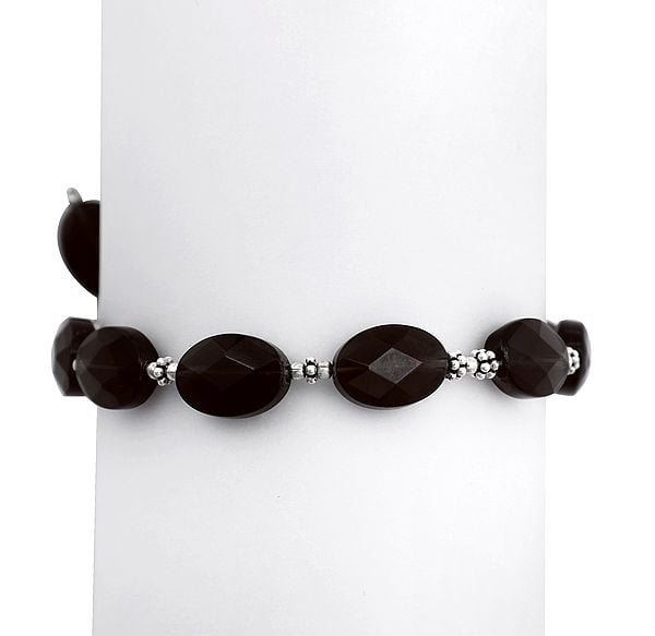 Exotic India Sterling Silver Bracelet With Faceted Smoky Quartz Stone