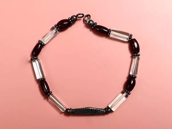 Exotic India Sterling Silver Bracelet With Garnet Gemstone