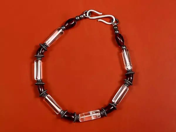 Exotic India Sterling Silver Bracelet With Garnet Multi-Gemstone 