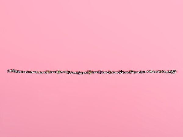 Exotic India Sterling Silver Bracelet With Multiple Faceted Gemstone 