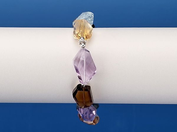 Exotic India Sterling Silver Bracelet With Multiple Faceted Gemstone 