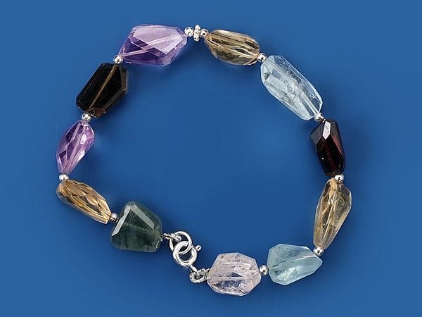 exotic india Sterling Silver Bracelet with Multiple Faceted Gemstone