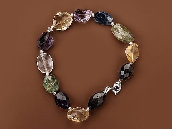 exotic india Sterling Silver Bracelet with Multiple Faceted Gemstone